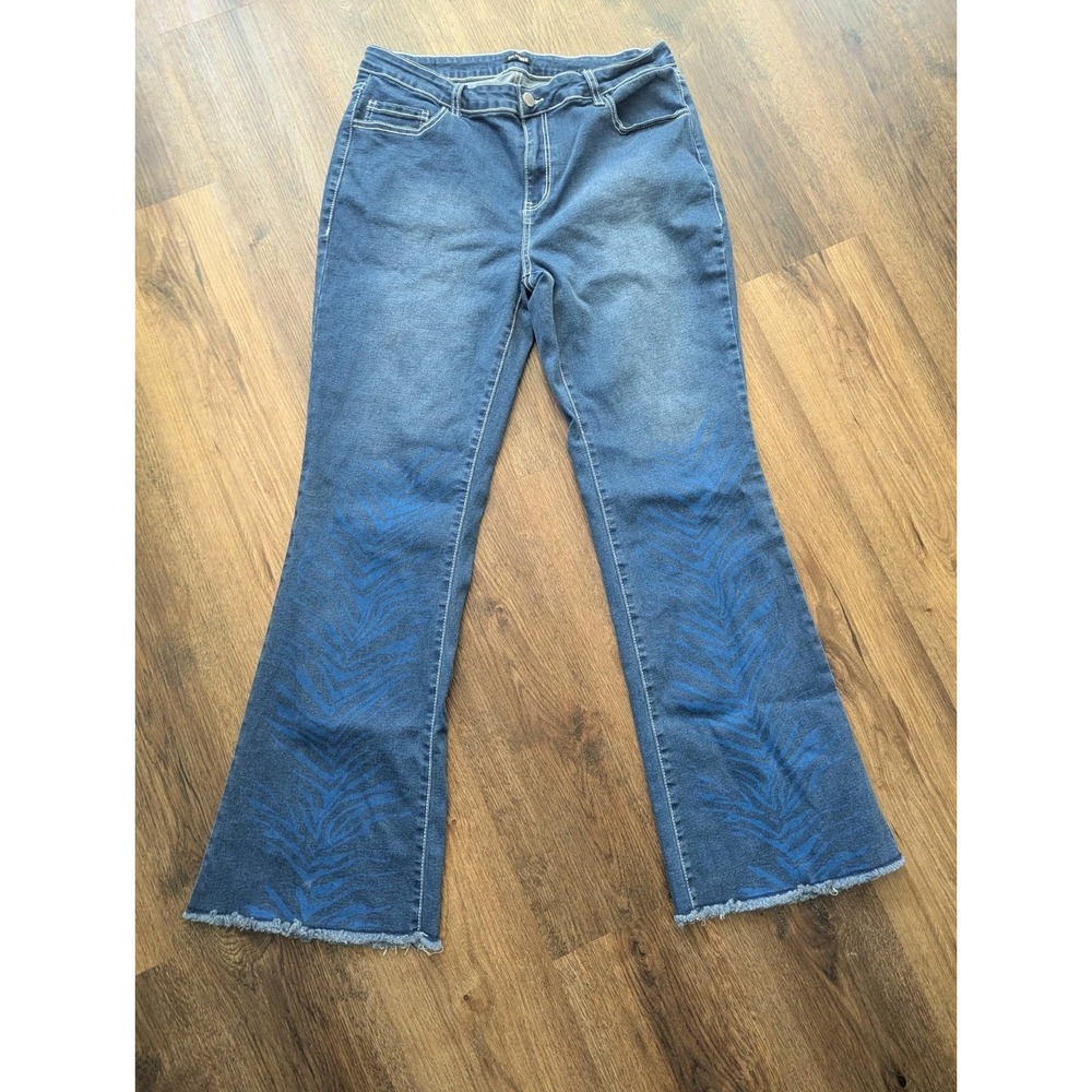 Flamingo Jeans XXL Blue Medium Wash Wide‎ Leg Boot Cut Paint Pattern Denim